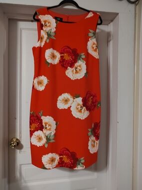 AGB Bright Red Floral Midi Dress